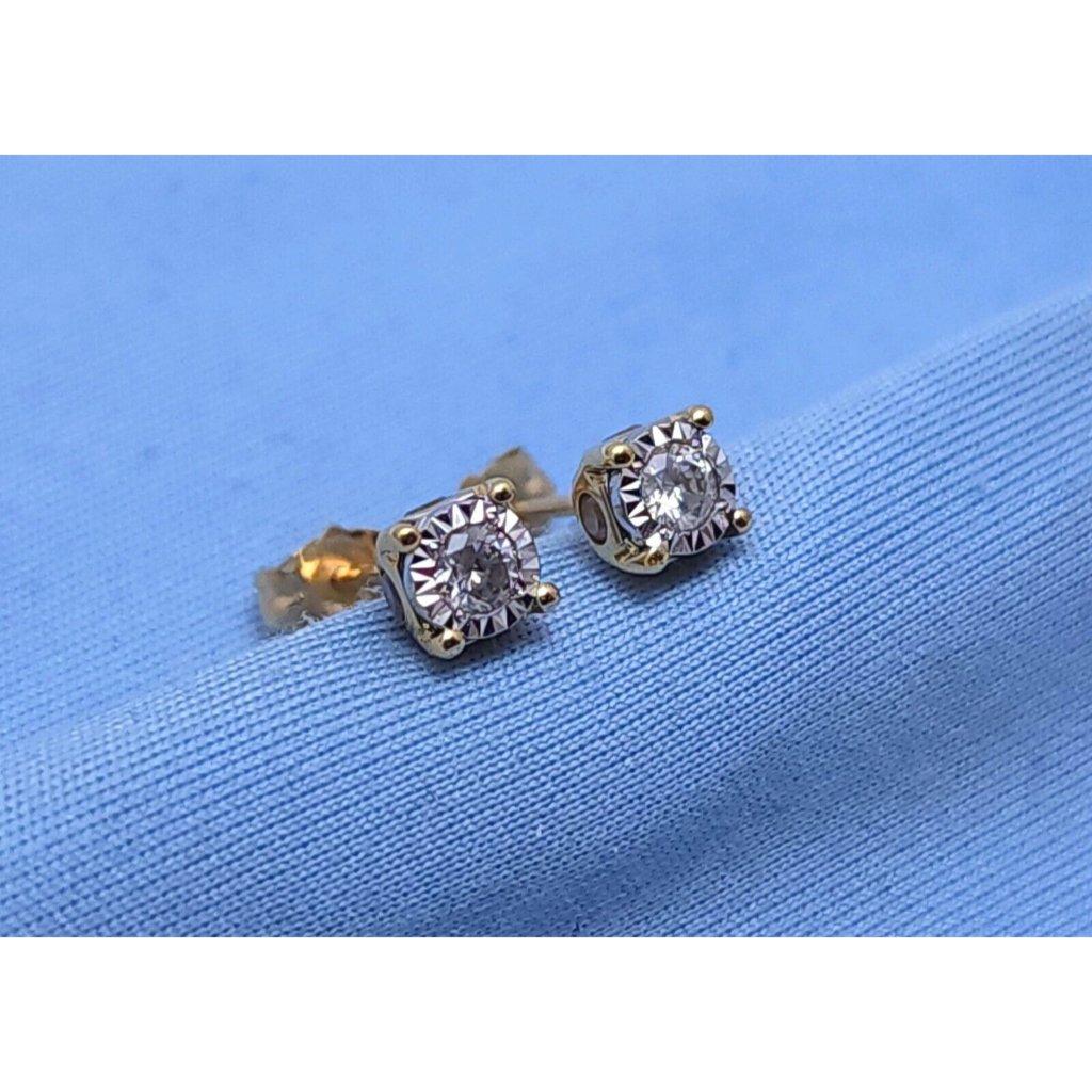 Beautiful 14k Solid Two Tone Multi Color Gold Round Cut Diamond Stud Earrings